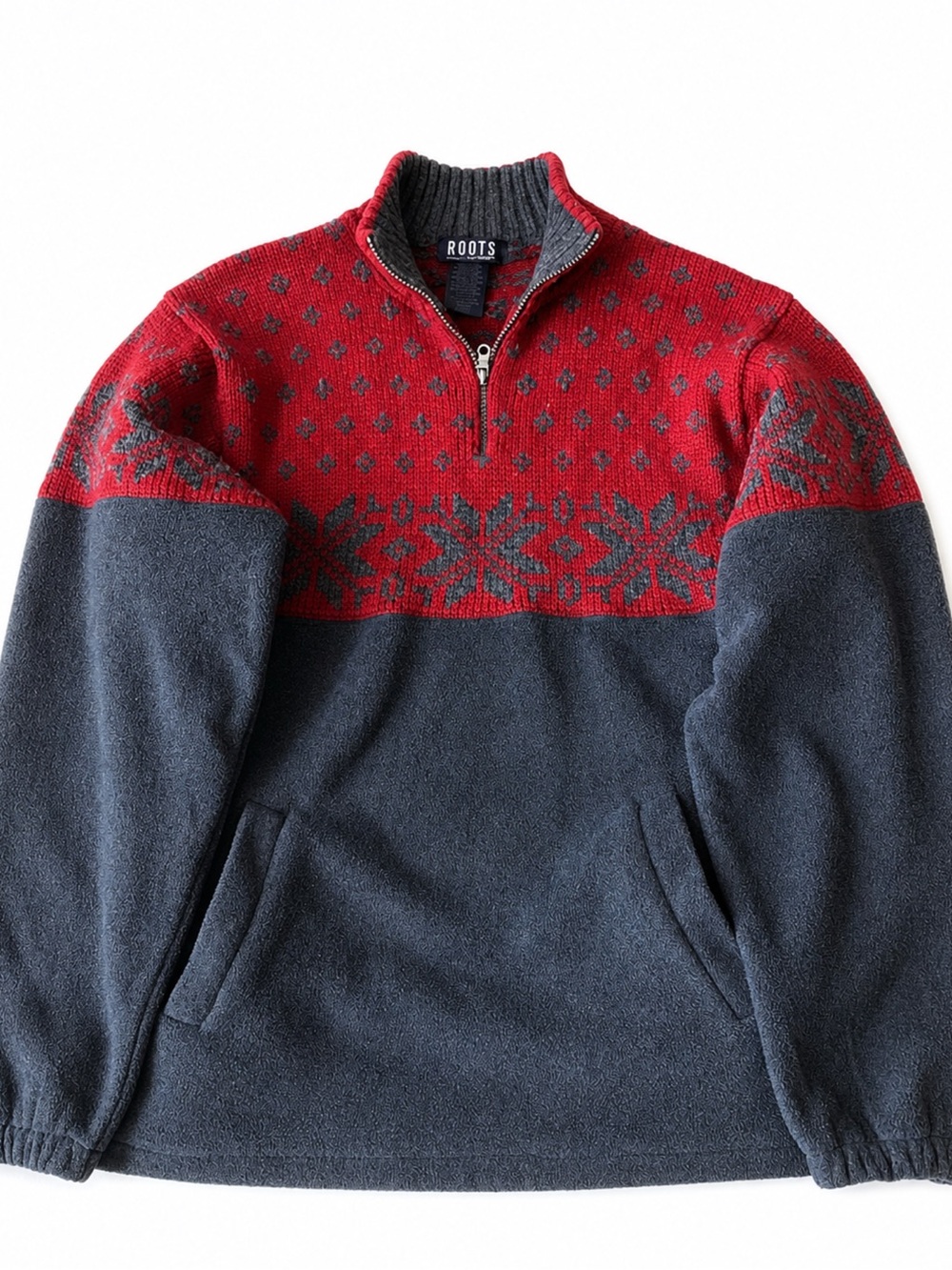 ✨ Roots Canada Fair Isle Fleece Quarter Zip Pullover Sweater Large ✨